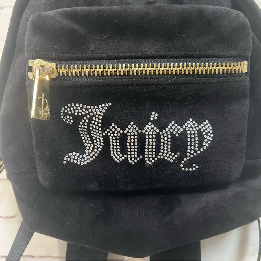 Juicy Couture Black Label Velvet Mini Backpack Bling Rhinestone Bag Velour Y2K